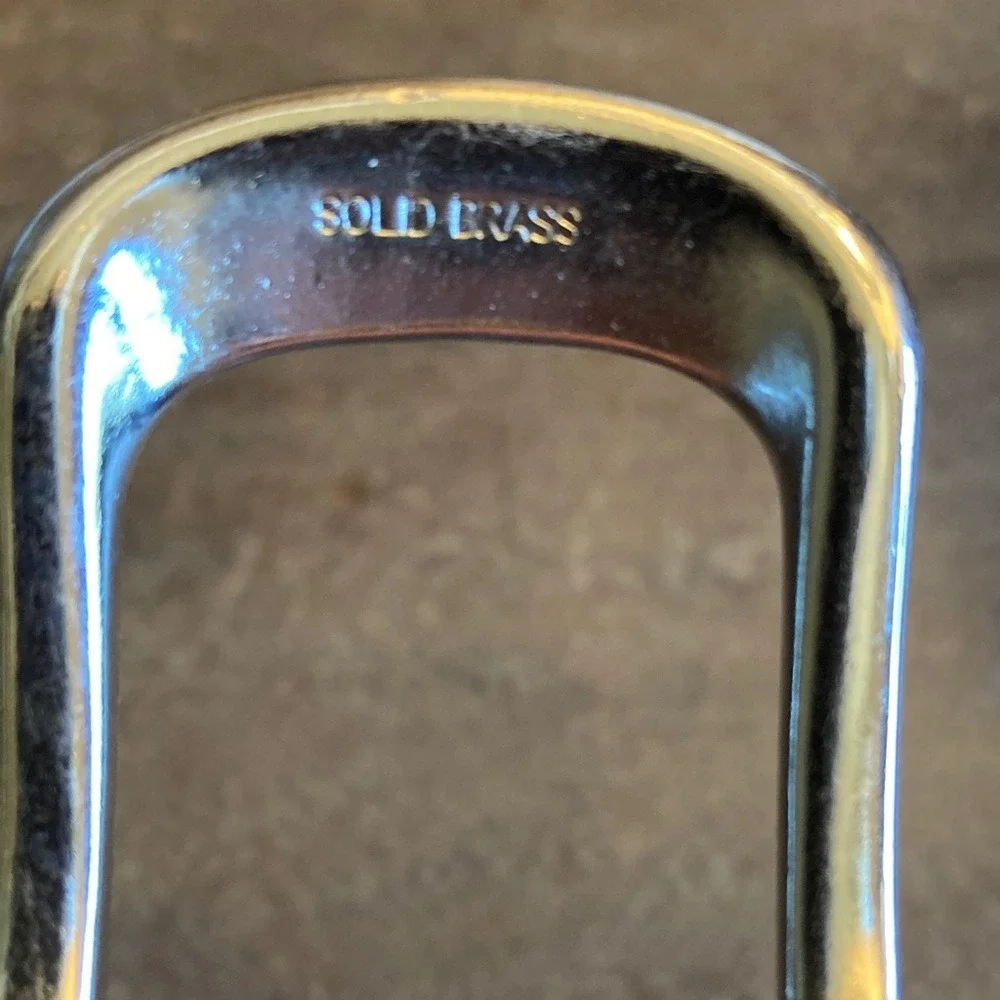 Men's Black Brown Leather Belt‎ Brass Tone Buckle Size 44 Classic Timeless
